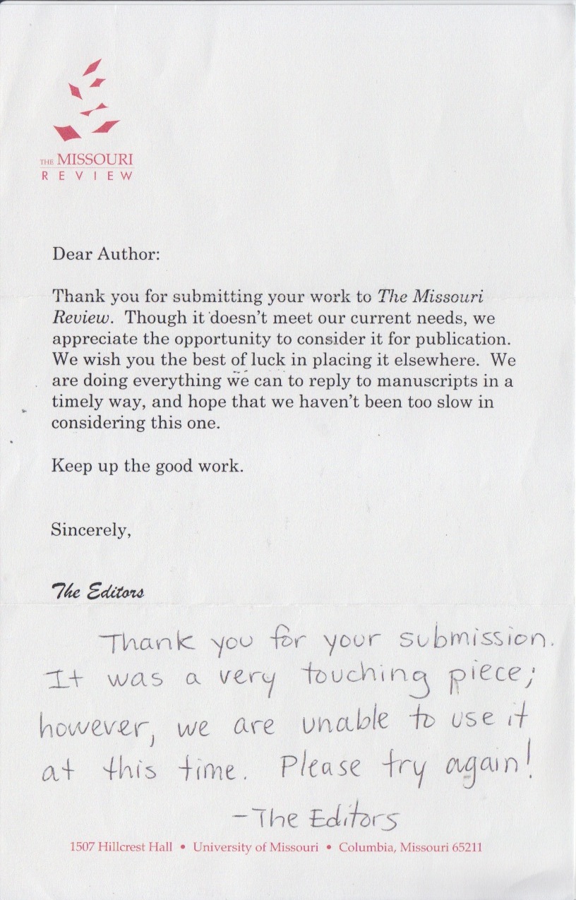 Missouri Review rejection with comment
